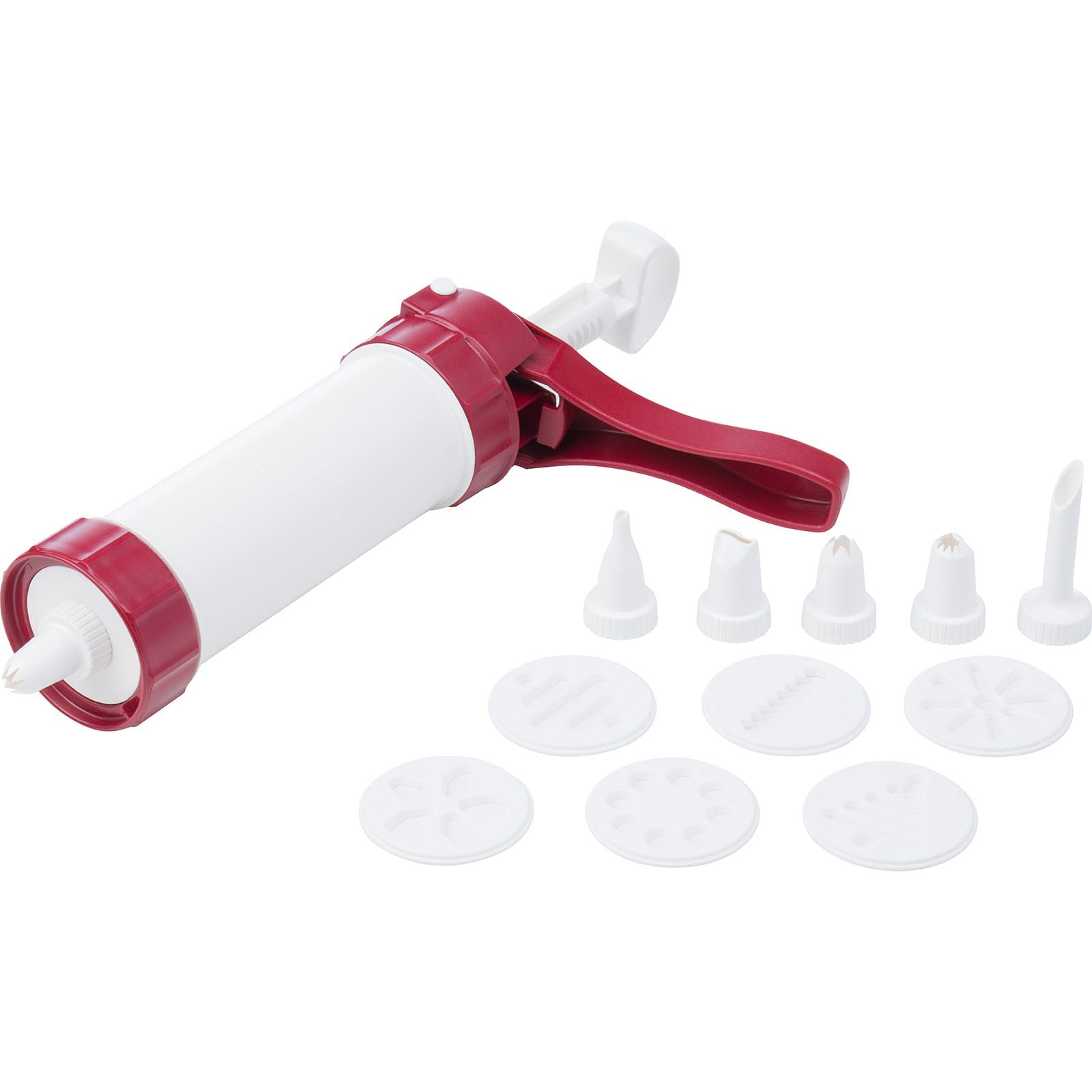 Westmark Presse à Biscuits/Seringue à Décorer, 6 Disques, 6 Douilles de Décoration, Quantité : 225 ml, Plastique, Luxus, Blanc/Rouge, 32302260