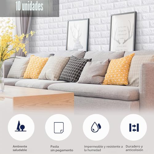 Miniatura 5 de Papel Pintado 3d Ladrillo,10 Piezas Pe De Espuma 3d Wallpaper, Autoadhesivo Grueso Impermeable Diy Pegatina De Pared Espuma 3d,Para Salón Dormitorio Fondo De Pared Decoración De Arte Blanco