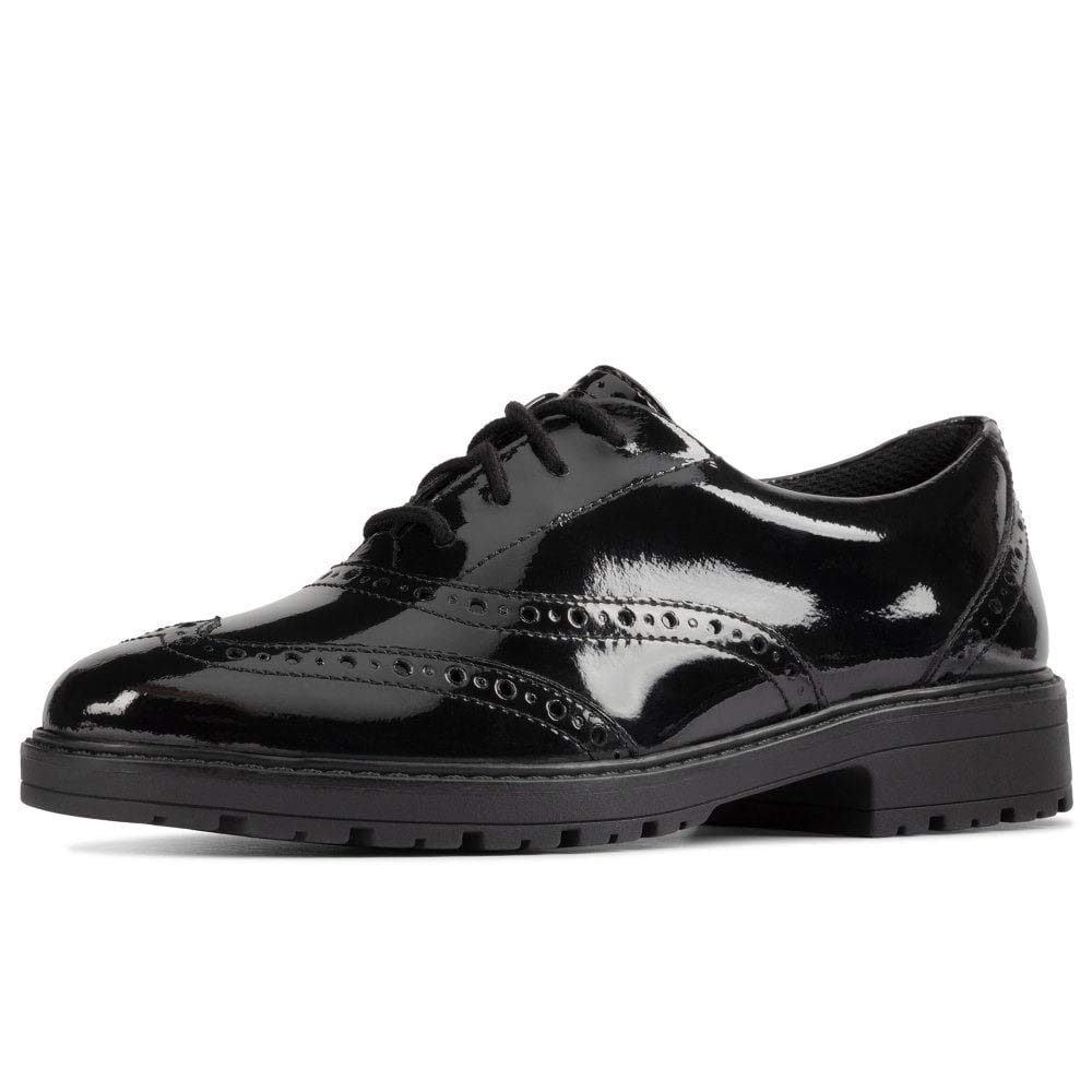 Clarks Loxham Brogue Schulschuhe für Jugendliche, Schwarz Patent