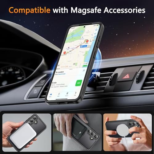 Image of Elzzi Magnetic Guard Designed for Samsung S24 Fe 5G Case Translucent Matte Hard PC + TPU Back Cover [Compatible with MagSafe] Anti-Scratch Phone Case (Black)