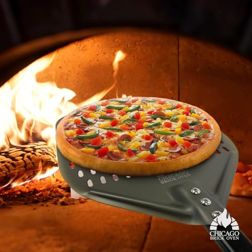 Image of Chicago Brick Oven Perforated Pizza Peel - 12 inchx15 inch Anodized Aluminum Pizza Steel, 32 inch Handle, 47 inch Overall Length - Ideal Pizza Turning Peel for Pizza Oven, Brick Oven, Baking Bread