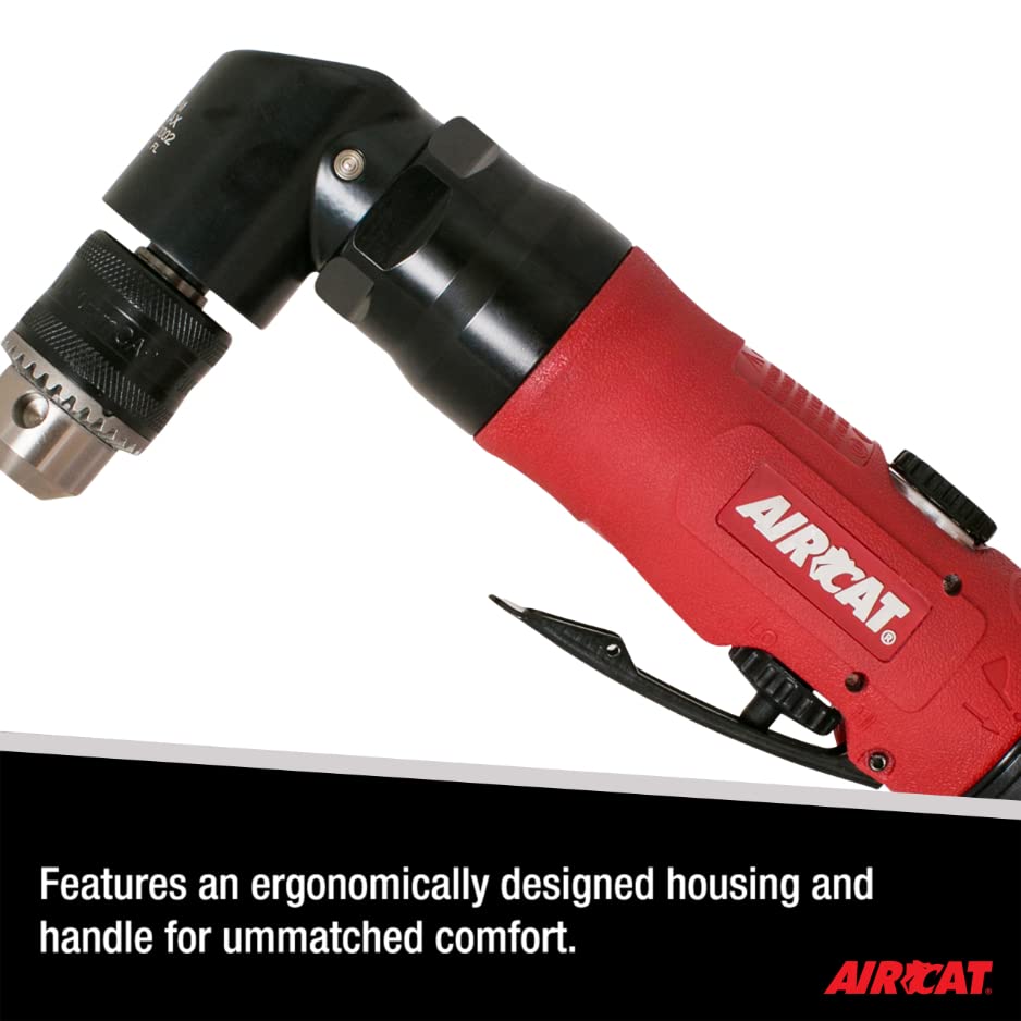 AIRCAT Pneumatic Tools 4337: 3/8-Inch Reversible Angle Drill Air Tool with 1,600 RPM, 75 HP Motor, Red and Black, 3/8\" - Image 3