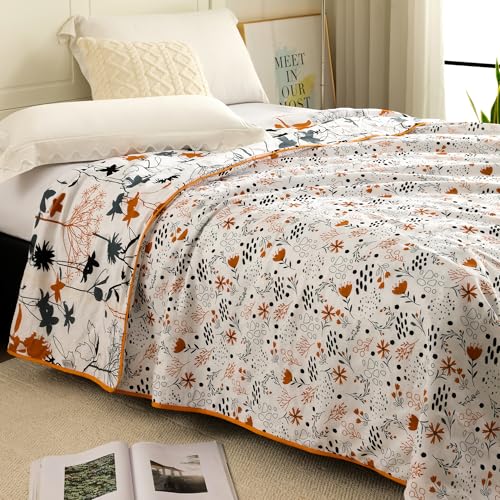 Image of Story@Home Dohar Double Bed Cotton 100% | 150GSM 225 x240 cm Quilt AC Blanket for Summer | AC Comforter Double Bed | Grey & Yellow, Floral Reversible Design Duvet | All-Season Blanket