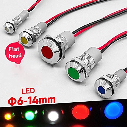 NO LOGO HYCSP 1pc 6mm 8mm 10mm 12mm 14mm Waterproof IP67 Metal LED Warning Indicator Light Signal Lamp Pilot Wire 3V 5V 12V 24V 110V 220V (Color : Red, Size : 8mm)
