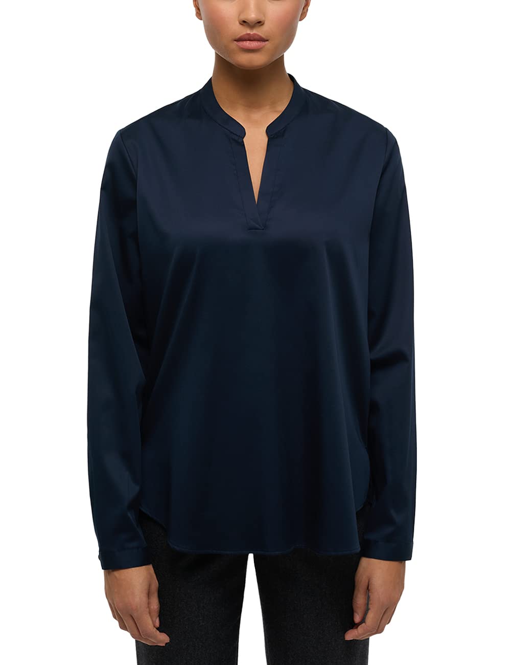 ETERNA Female Satin Shirt Bluse unifarben Loose FIT 50_D_1/1, 1/1, dunkelblau