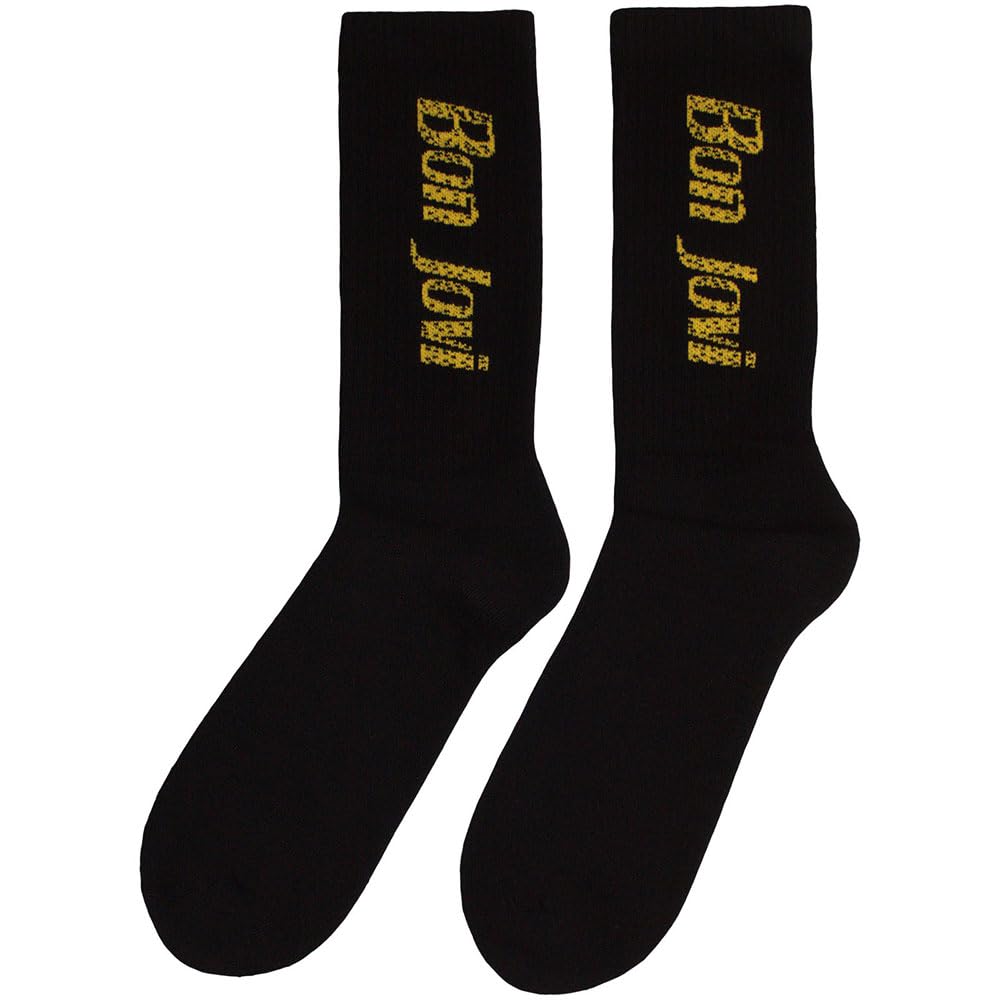 Bon Jovi Unisex Terry Socks Yellow Logo (Black) (UK Size 7-11) Official