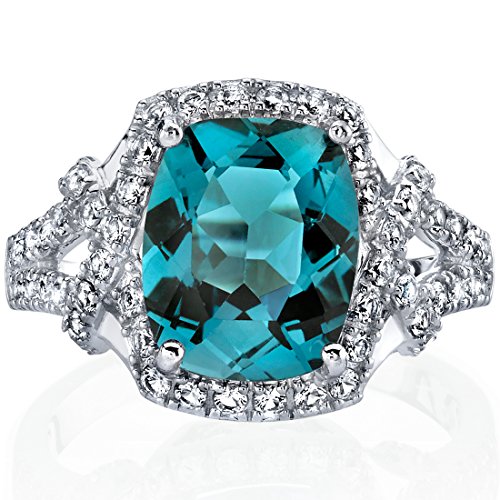 Peora London Blue Topaz Imperial Ring For Women 14K White Gold, Genuine Gemstone, 3.50 Carats Cushion Cut 10X8Mm, Size 7 #TOP1