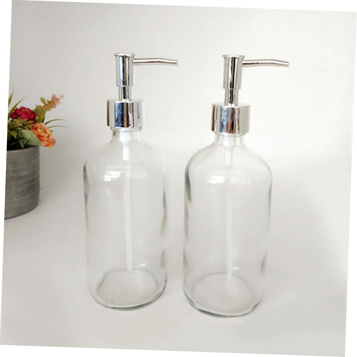 GLEAVI 4 Botellas Dispensadoras de Jabón de Vidrio Blanco, 500ml, Rellenables y Portátiles, Diseño Simple para Baño y Camping, Envase Reutilizable