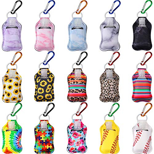 15 Pieces Empty Travel Size Bottle and Keychain Holder Refillable Bottle Containers 30 ml Flip Cap Reusable Bottles with Keychain for Soap, Lotion, and Liquids