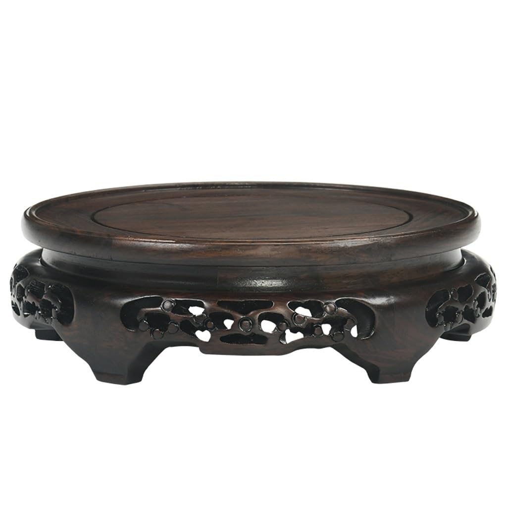 SnamicE Plant standPlant Base Stand, Wooden vase Base, Round teapot Flower Pot Display Stand, vase Bonsai Pot, Jade Base, Wood Carving, Base,One Color-A