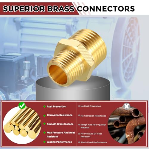 Kozelo Pack of 4, 1/2" NPT Male to 3/8" NPT Male Solid Brass Hose Fittings Adapter by Kozelo - Image 5