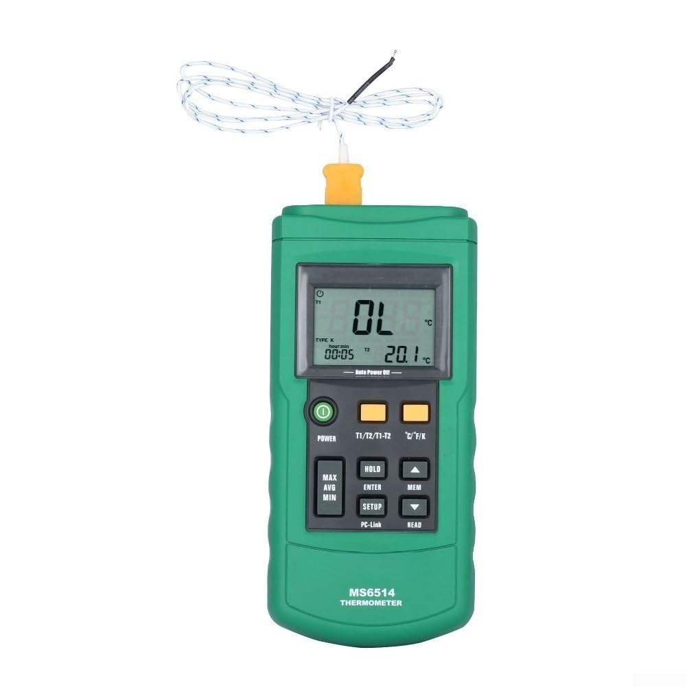 Registrador de termómetro digital, MS6514, registrador de datos de doble canal, probador de interfaz USB, grabadora de temperatura de termopar tipo K para almacenamiento de tarjetas SD