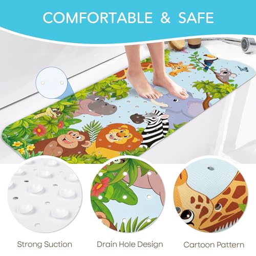 SHUCHING Badewannenmatte Kinder rutschfest, 100 X 40 cm Badematte Kinder Badewanne, Antirutschmatte Badewanne Baby für Badezimmer Maschinenwaschbar, Cartoon-Tiere