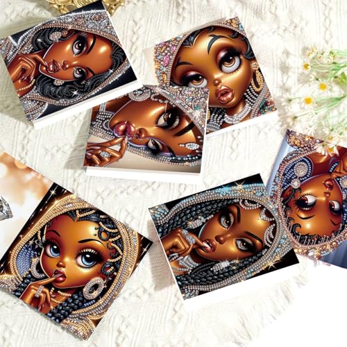 Image of AiYuanzsh 6 Pcs 5D Diamond Painting Greeting Card Kits, Luxury Black Beauty Design DIY Diamond Art Greeting Cards with Envelopes, Handmade Rhinestone Cards for Adults Birthday & Festival Celebration