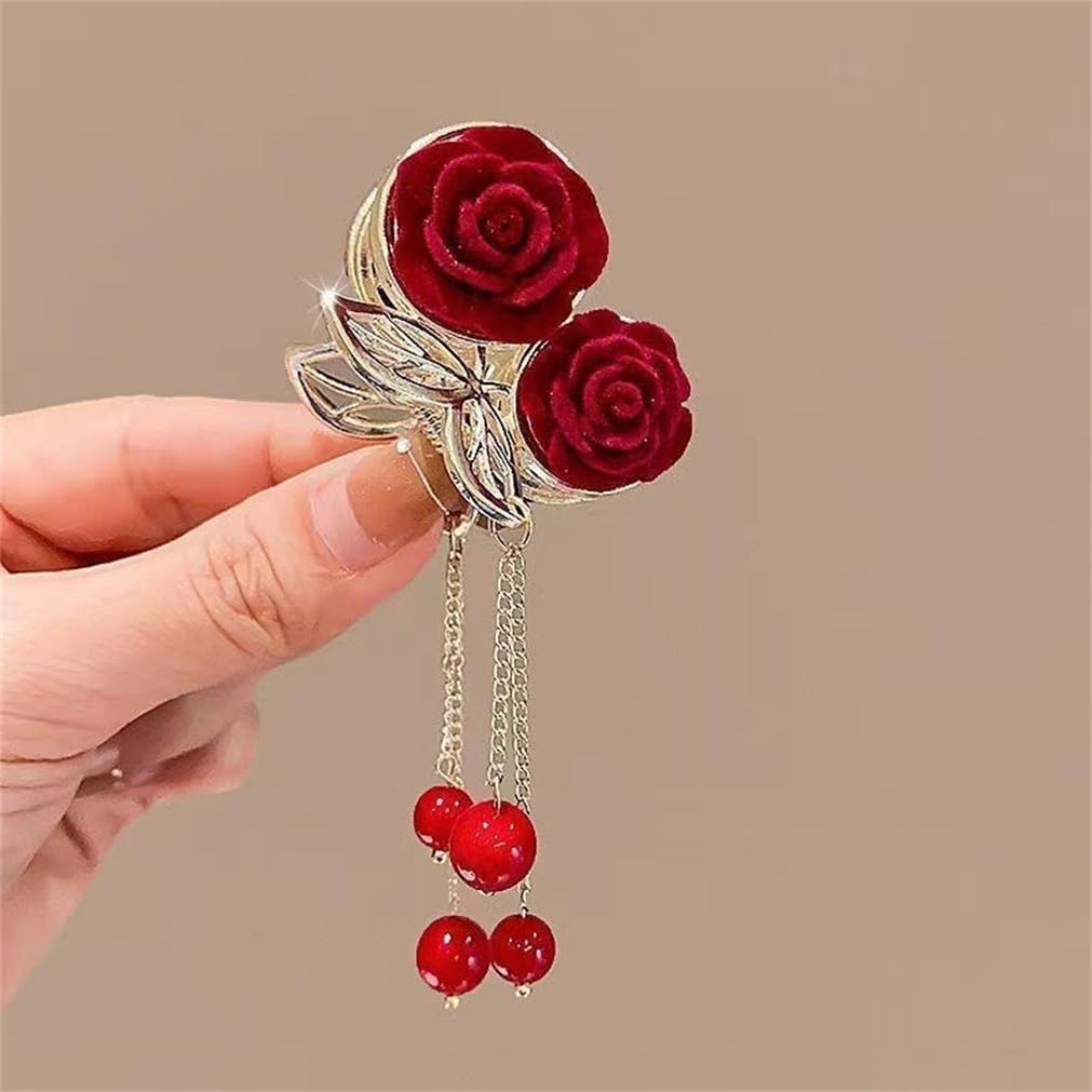 Rose Tassel Hair Clip Fancy Rose Hair Claw Clips Metal Gold Tassel Hair Clips Nonslip Hairpin for Thin Hair Half Tied Hair High Ponytail Thin Medium Fine Hair Hair Accessories for Women Girls - Image 3