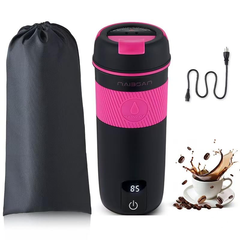 Travel Electric Kettle Portable Mini Kettle, Small Hot Water Boiler, 304 Stainless Steel, Fast Boiling Water with Auto Shut-Off and Boil Dry Protection 350ML, Heating Cup, Black, Temperature Display