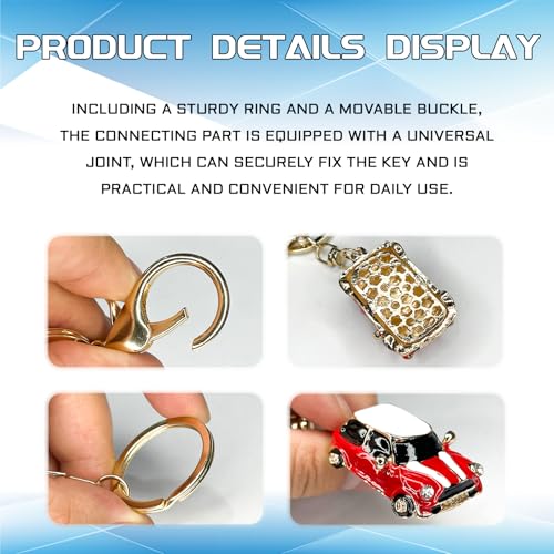 Image of beypovk for Mini Cooper Keychain, Creative 3D Car Model Rhinestone Key Fob Cover Keyring, Universal Cute Key Chain with Ring for Men Women, Car Accessories (Pink)