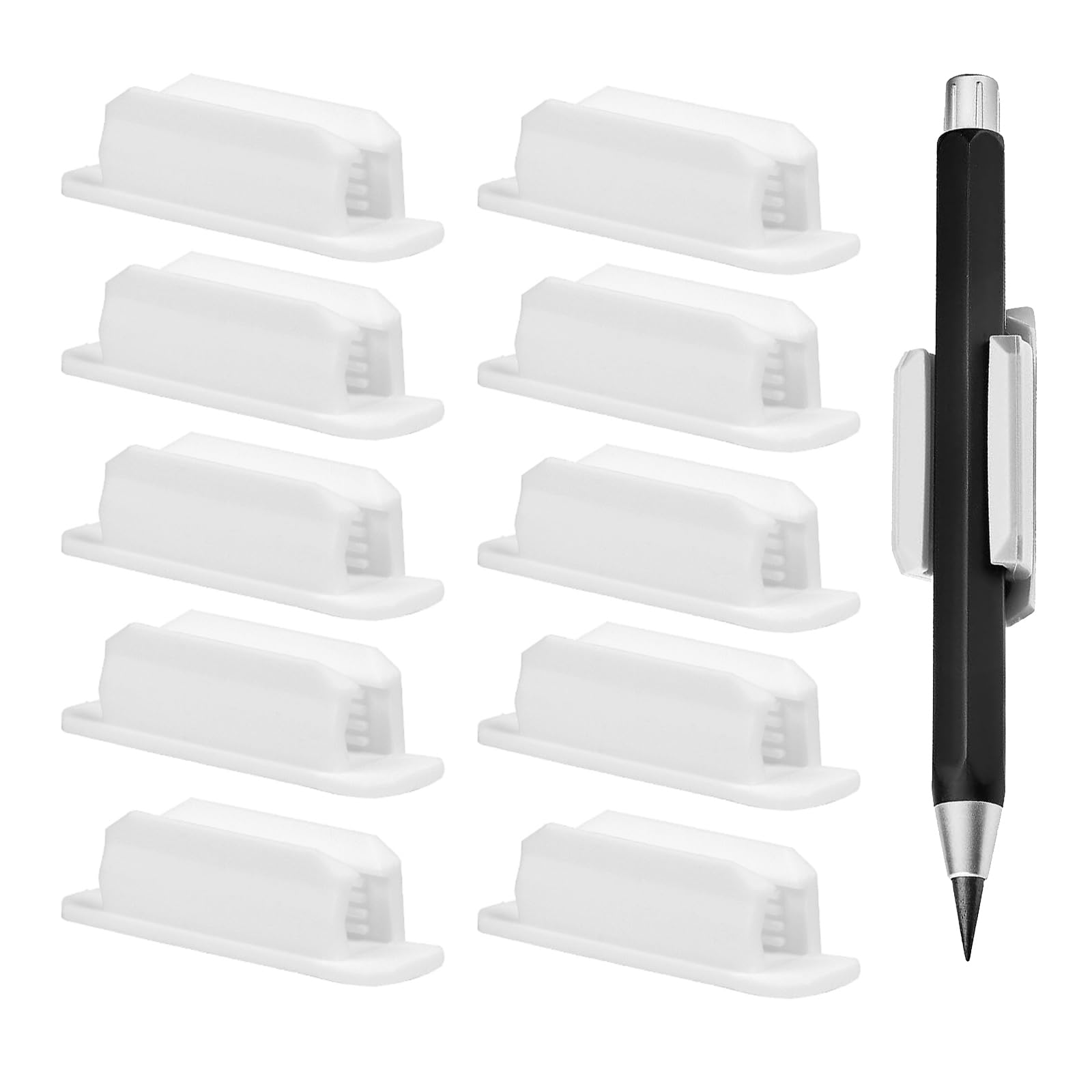 Self-Adhesive Silicone Pen Holder, 10 Pieces Pencil Clip with Adhesive Backing for Pen Marker, Clipboard Whiteboard Office Storage Accessories (White)