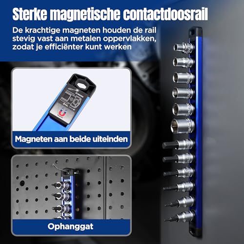 WORKPRO 3/8 inch dopsleutel- en ratelset, 14-delig, inclusief 12 korte en bitsteeksleutels, 72-tands ratel met magnetische steekrailhouder, voor thuisreparaties - Afbeelding 5