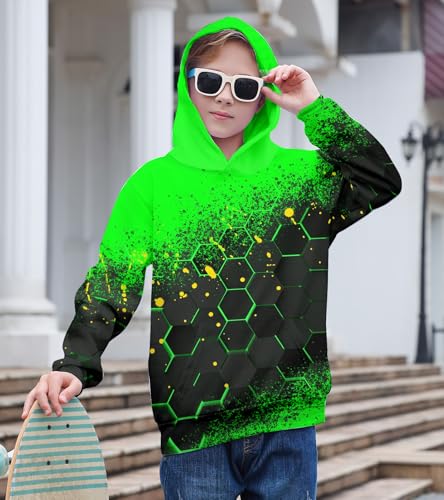 Image of Belovecol Boys Hoodies 3D Printed Hooded Sweatshirts with Pocket for 6-16Y | Pullover Hooded Style Pattern All-over Printed Long Sleeve Non-Fleece Soft Lightweight Tops for Kids