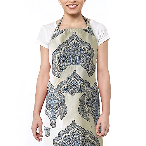 Image of HPD Half Price Drapes Aprons for Men Women with Large Pockets Adjustable Unisex PRTW-D37-AP Arabesque Printed Cotton, 27 X 34 Inch, Arabesque Blue