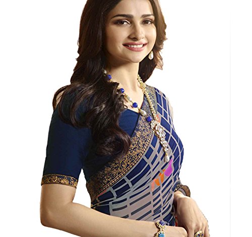 Image of RAJESHWAR FASHION WITH RF Women's Printed Georgette Sarees For Women With Jacquard Work Lace Border & Blouse Piece(Yellow Multicolored Free Size 6.30 Mtr)