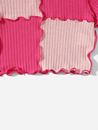Image of Milumia Girl's Rib Knit Color Block Crop Tee Short Sleeve Lettuce Trim Crewneck Tshirt
