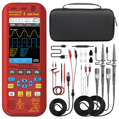 Image of BSIDE Dual Channel Oscilloscope Multimeter, 50MHz Bandwidth 3.98 inch TFT LCD DDS Signal Generator, Measures Flexible AC Current Temperature Capacitance Diode Amp Voltage with 5000mAh Rechargeable Battery