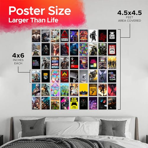 CodersParadise Gaming Aesthetic Wall Collage Kit – 54 PCS 4×6" Premium Cardstock Posters | Gamer Room Decor for Bedroom, Setup & Dorm | Cool Gaming Wall Art + Glue Dots Included