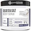pureSCRUBS Premium Unscented Body Scrub Set - Large 16oz Dead Sea Salt Body Scrub With Infused Essential Oils & Nutrients, Includes Wooden Spoon, Loofah & Oatmeal Exfoliating Bar Soap