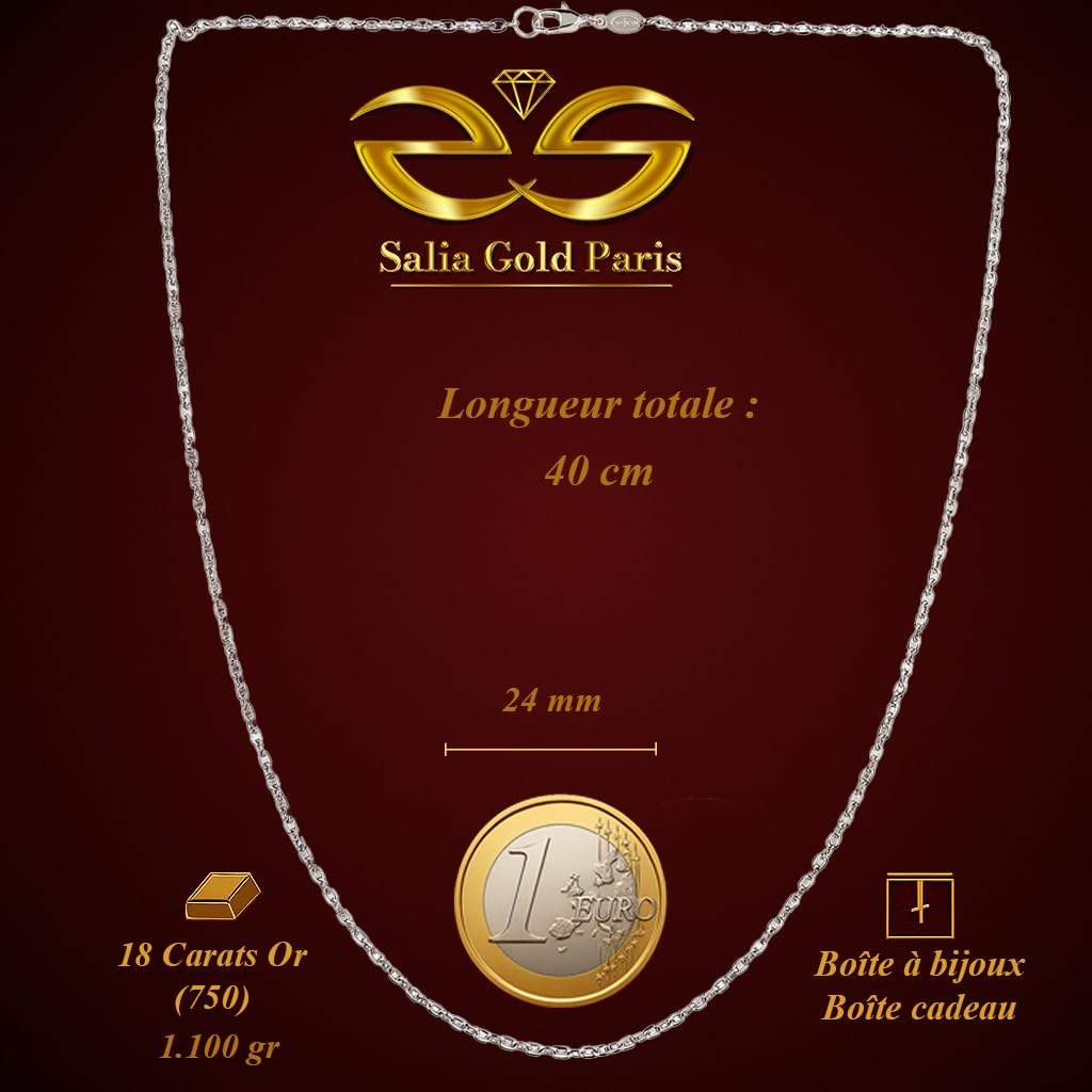 Cadena 1B - Oro blanco de 18 quilates - 1.100 gr - Cadena fina - Valor refugio - Idea regalo - Sello 750 - Certificado de autenticidad - Salia Gold Paris