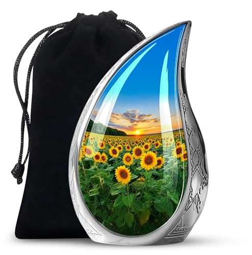 Image of Teardrop Sunflower Urns for Human Ashes - Sunset Sunflower Urn for Human Ashes Adult Male - Cremation Urns for Men and Women - Funeral Urn for Adult Woman 10inch