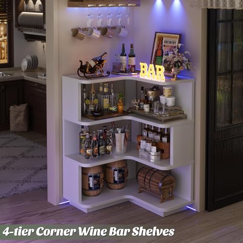 Armocity Corner Book Shelf - 4 Tier Corner Bookshelf Etagere Bookcase with Baffle, Freestanding L Shaped Display Shelf Stand for Home Office, Living Room, Bedroom, Kitchen, White