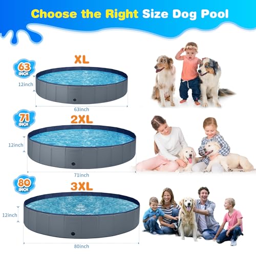 Image of Jecoo Dog Pool for Large Dogs Kiddie Pool Hard Plastic Foldable Dog Bathing Tub Portable Outside Kids Swimming for Pets and Dogs Outdoor Backyard