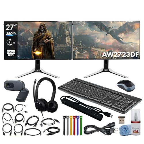 Image of Dell Alienware AW2723DF 27 inch QHD Gaming Monitor, 2560x1440 IPS, 280Hz Overclocked, 1ms GtG Response Time, NVIDIA G-Sync, 95% DCI-P3, USB Hub, Lunar Light 2X Monitors Bundle + More