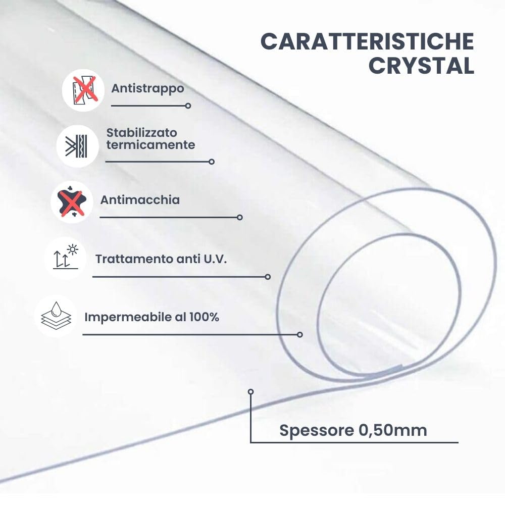 TENDAGGIMANIA Tenda da esterno impermeabile Antivento e Antipioggia Trasparente ERMETICA - Misura 350CMX250CM Tenda Crystal PVC con cassonetto, guide laterali antivento e 1 stecca Personalizzabile