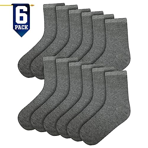 A2Z 4 Kids School Socks Pack Of 6 Boys Girls Children Back to School Cotton Rich Plain Crew - Socks 970 6 Pack Grey 10-142