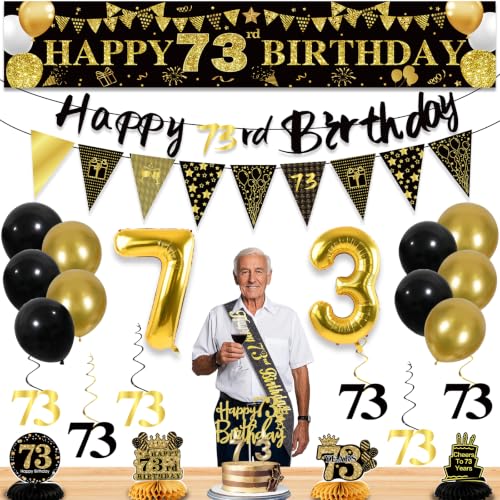 Image of 73rd Birthday Decorations for Men, Black Gold 73rd Party Decoration Kits