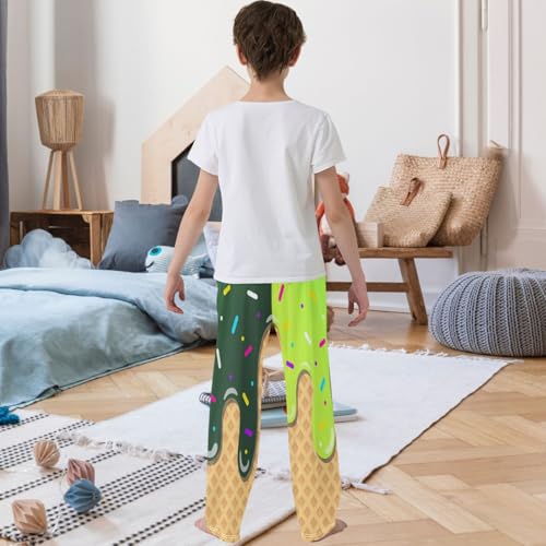 Boy's Pants Green Ice Cream Jogger Pants Elastic Waist Long Bottoms Trousers with Pockets 6-14 Years3