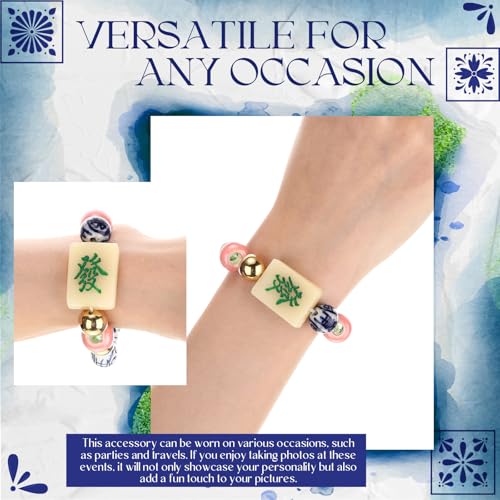 Mahjong Lucky Bracelet Mahjong Accessories Gifts Chinese Blessing Fortune Rich Mini Tiles Beaded Stretchy Bracelet Wealth Luck Women Men Cute Present Gift 6