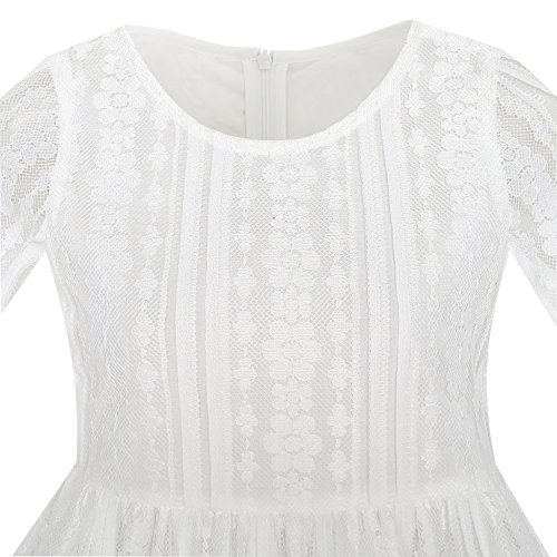 Sunny Fashion Flower Girls Dress Off White Lace Wedding Pageant Party Size 5-103
