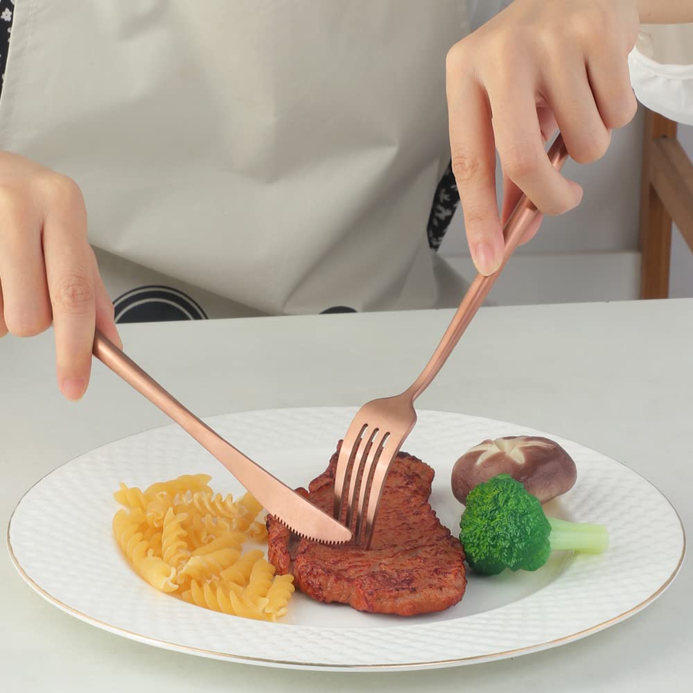 Buyer Star Matte Rose Gold Besteck Set, 30 Stück Edelstahl Besteck Set Gold Matt für Haus Küche Restaurant Parteien, Essbesteck Set Mit Gabeln Löffeln Messern Spülmaschinenfest