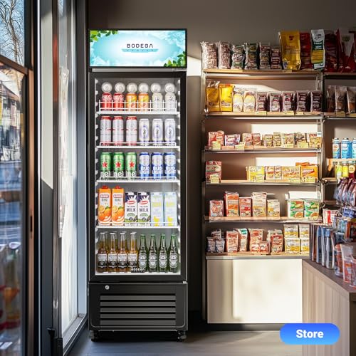 Image of BODEGA BODEGACOOLER Glass Door Display Refrigerator, 11.3 Cu. Ft Commercial Beverage Cooler with Customizable LED Lightbox, 300 Cans & 160 Bottles Black Merchandiser Fridge
