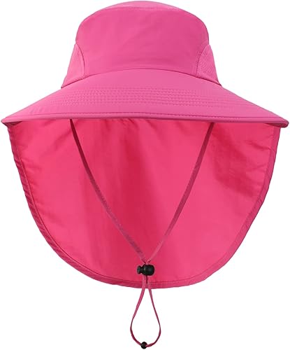 Miniatura 2 de Home Prefer Sombrero de sol para exteriores UPF50+ Sombrero de pesca de malla de ala ancha con solapa para el cuello (rojo rosa), Rosa Rojo