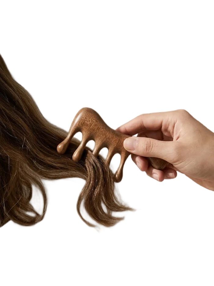 Pente de dente largo de madeira para massagem no couro cabeludo, pente de cabelo