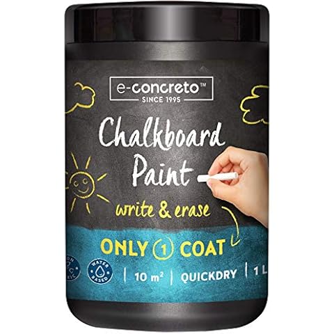 e-concreto One Coat Blackboard Paint Black + Chalk (1000ml) | Water-based and Non-toxic | Black Chalkboard Paint Cover