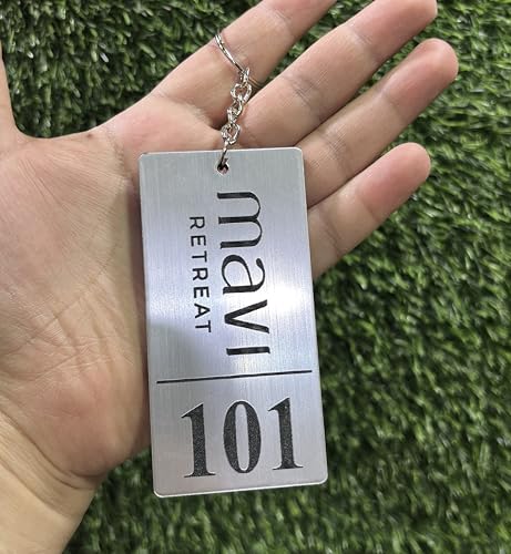 Image of BS ENTERPRISES Customised Hotel Keyring & Keychain With Hotel Name, Room Number. Tag Keychain For Hotel, Office, Home, Flat Key 3x1.7inches