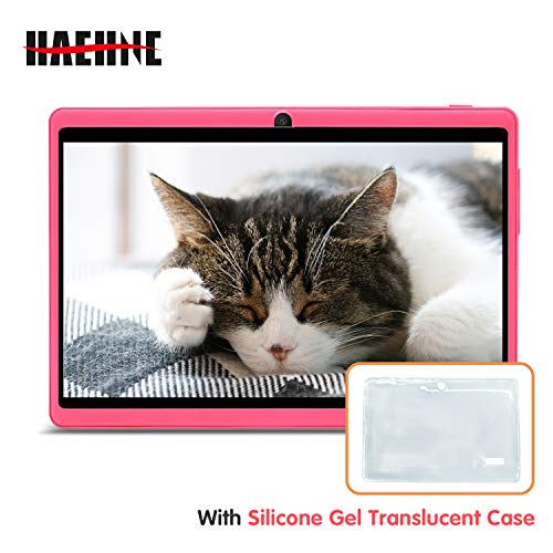 JINYJIA 7" Tablet PC, Google Android Tablet con Funda de Silicona Translúcida, Quad Core, Cámaras Duales, WiFi, Bluetooth, Rosado
