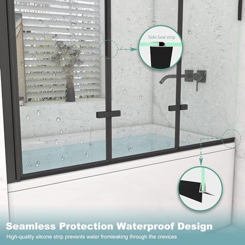 Klajowp-Bathtub-Shower-Door-51-W-x-59-H-Frameless-Shower-Door-with-Foldable-Hinged-Design-Clear-Tempered-Glass-Bathtub-Door-Matte-Black-Finish-Reversible-Installation-Option