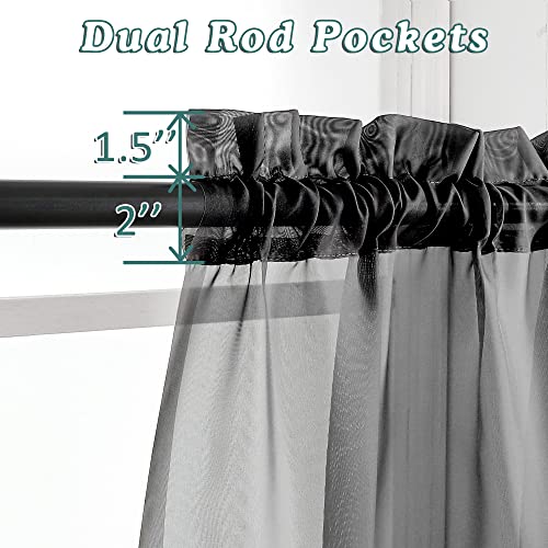 Image of Chyhomenyc Extra Long Black Sheer Curtains 144 inch 2 Panels Set, Translucent Backdrop Window Scarf Drapes for Canopy Bed /Wedding /Living Room /Anniversary, 12FT Length, Each 42Wx144L in, 2PCS, Black